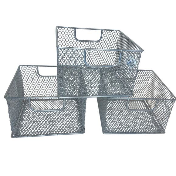Container Store Wire Mesh Storage Boxes Cubes SET OF 3 NEW - Picture 2 of 6